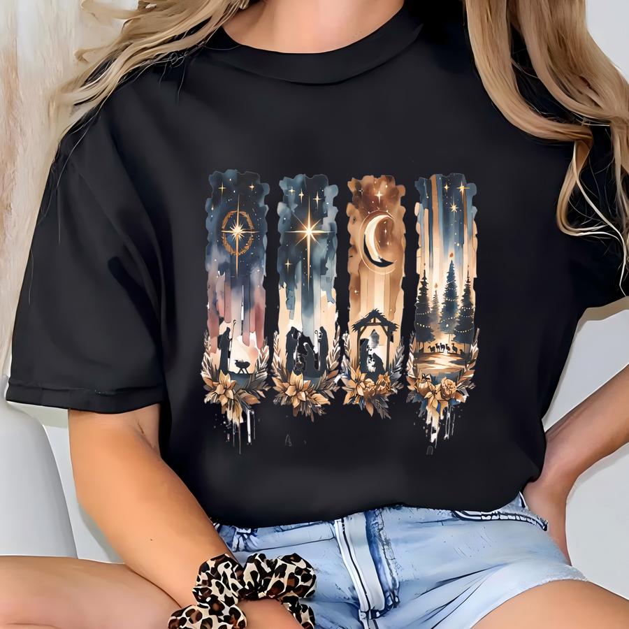 Nativity Scene Christmas Decoration Custom Christmas Throw Lumbar Pillow Personalized Christian Christmas Bible Gift The Light Of The World T-shirt