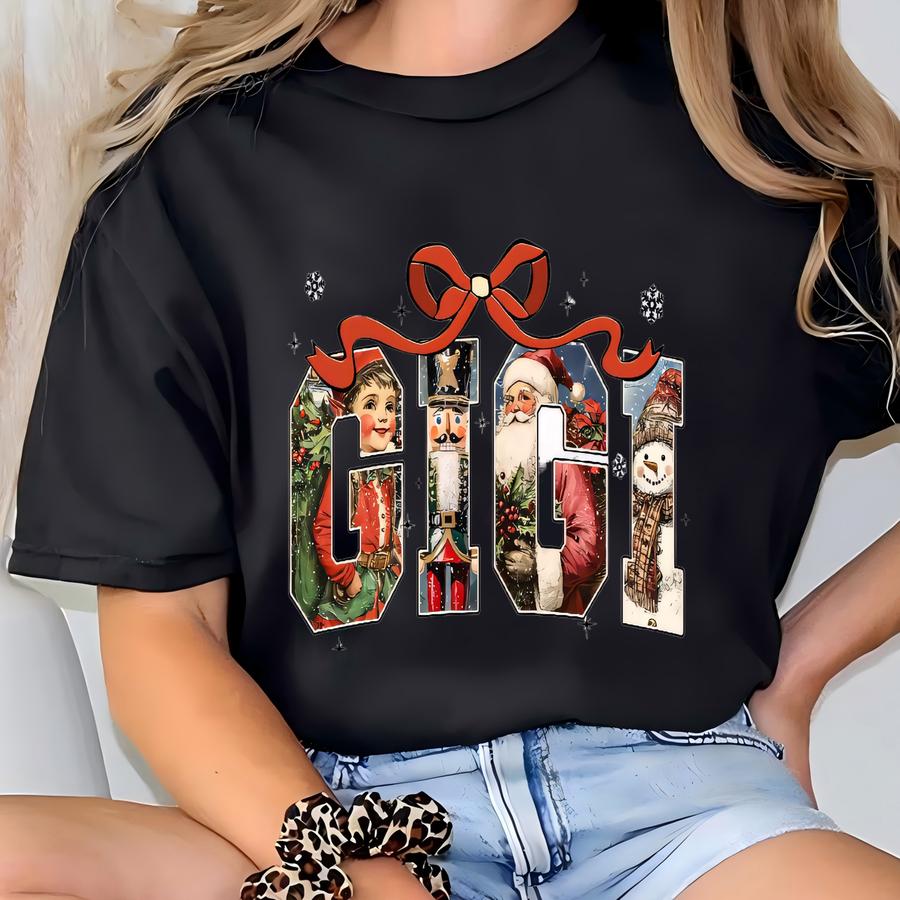 Preppy Christmas Gigi Shirt, Christmas Letters, Gigi Claus Shirt, Christmas Grandma Claus Party Shirt, Christmas Grandma Shirt,gift For Gigi T-shirt