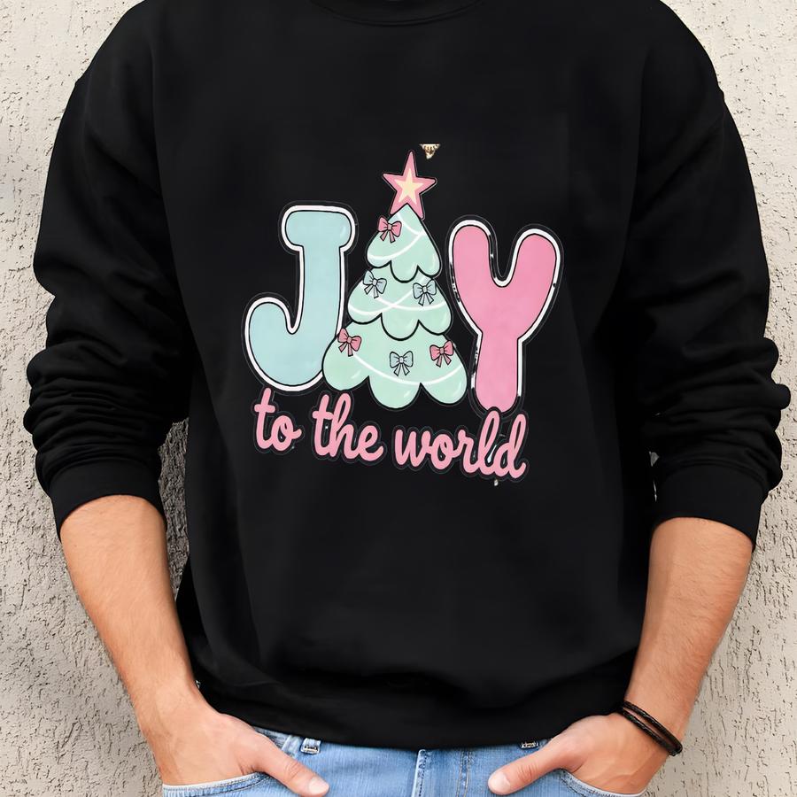 Joy To The World Sweatshirt Coquette Jesus Christmas Tee Preppy Pink Christmas Crewneck Youth Christmas Shirt Bible Verse Shirt Nativity Tee Sweatshirt