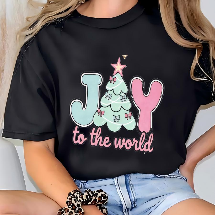 Joy To The World Sweatshirt Coquette Jesus Christmas Tee Preppy Pink Christmas Crewneck Youth Christmas Shirt Bible Verse Shirt Nativity Tee T-shirt