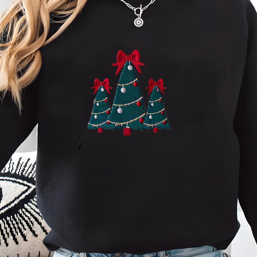 Christmas Sweatshirt Merry Bright Xmas Tree Sweater Pink Holiday Festive Bow Lights Pullover Cute Jolly Tee Merry Christmas Mom Crewneck Sweatshirt
