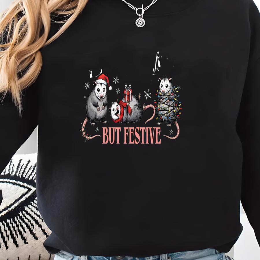 Overstimulated But Festive Possum Christmas Sweatshirt, Funny Christmas Shirt, Possum Christmas Sweatshirt, Possum Gift, Meme Sweatshirt Sweatshirt