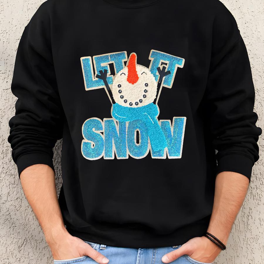 Let It Snow Vintage Zen Fce Crewneck Sweatshirt Super Soft Christmas Sweater Raglan Soft Crewneck Pullover Snowman Crewneck Sweatshirt