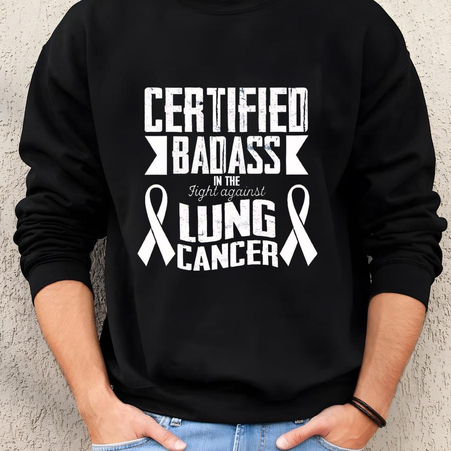 Certified Lung Cancer Awareness Shirt, Lung Cancer Support Gift, White Ribbon Shirt, Lung Cancer Warrior, Lung Cancer Fighter Shirt Sweatshirt
