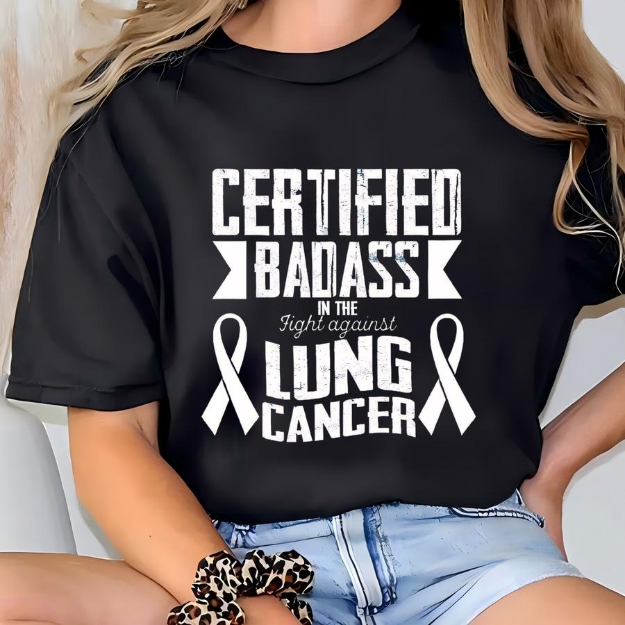 Certified Lung Cancer Awareness Shirt, Lung Cancer Support Gift, White Ribbon Shirt, Lung Cancer Warrior, Lung Cancer Fighter Shirt T-shirt