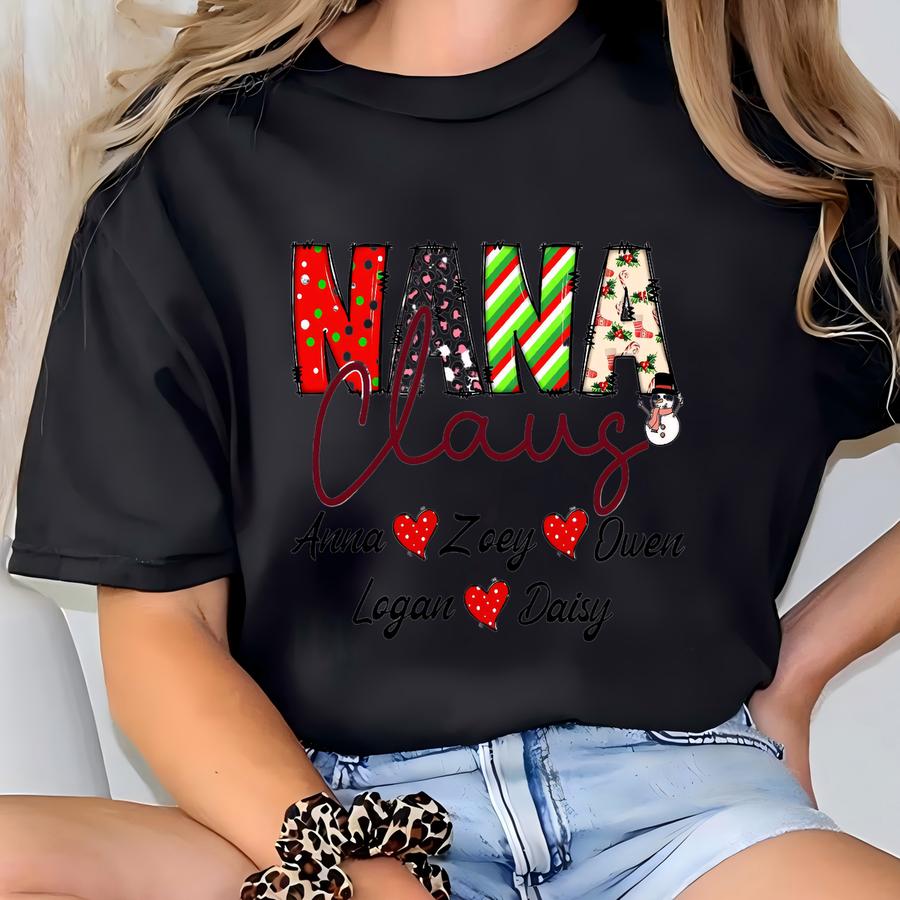Personalized Nana Claus Christmas Shirt: Custom Family Shirts For Xmas T-shirt
