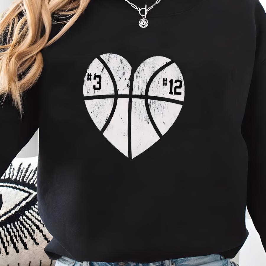 Personalized Basketball Heart Mom Dual Player Hoodie - Custom Numbers Game Day Sweatshirt Family Support Sweatshirt