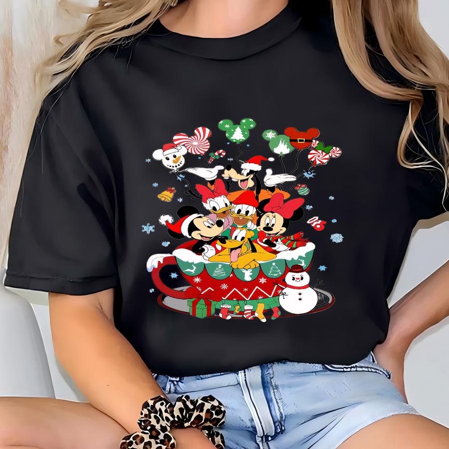 And Friends Christmas Tea Cup Shirt, Characters Balloons Christmas Tshirt, Family Holiday Trip Tee. T-shirt