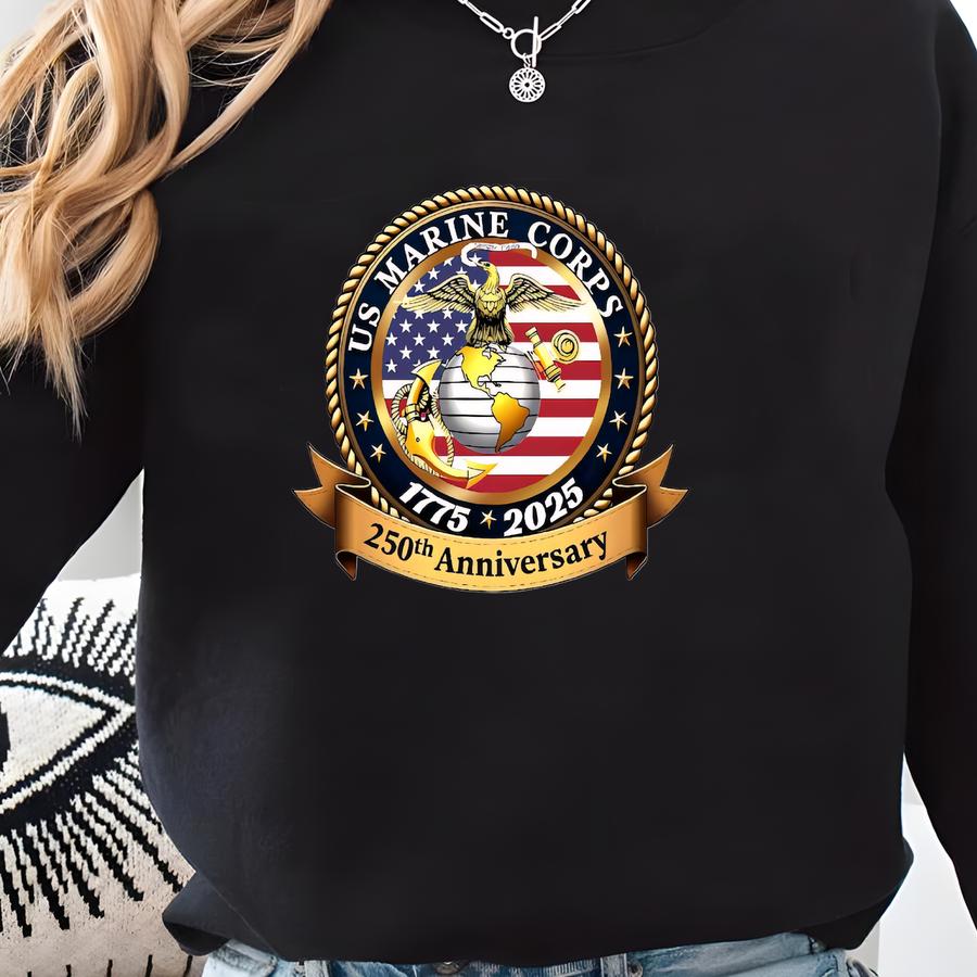 Marine Corps 250th Anniversary Sweatshirt, Usmc 1775-2025 Shirt, Usa Flag Sweater Sweatshirt