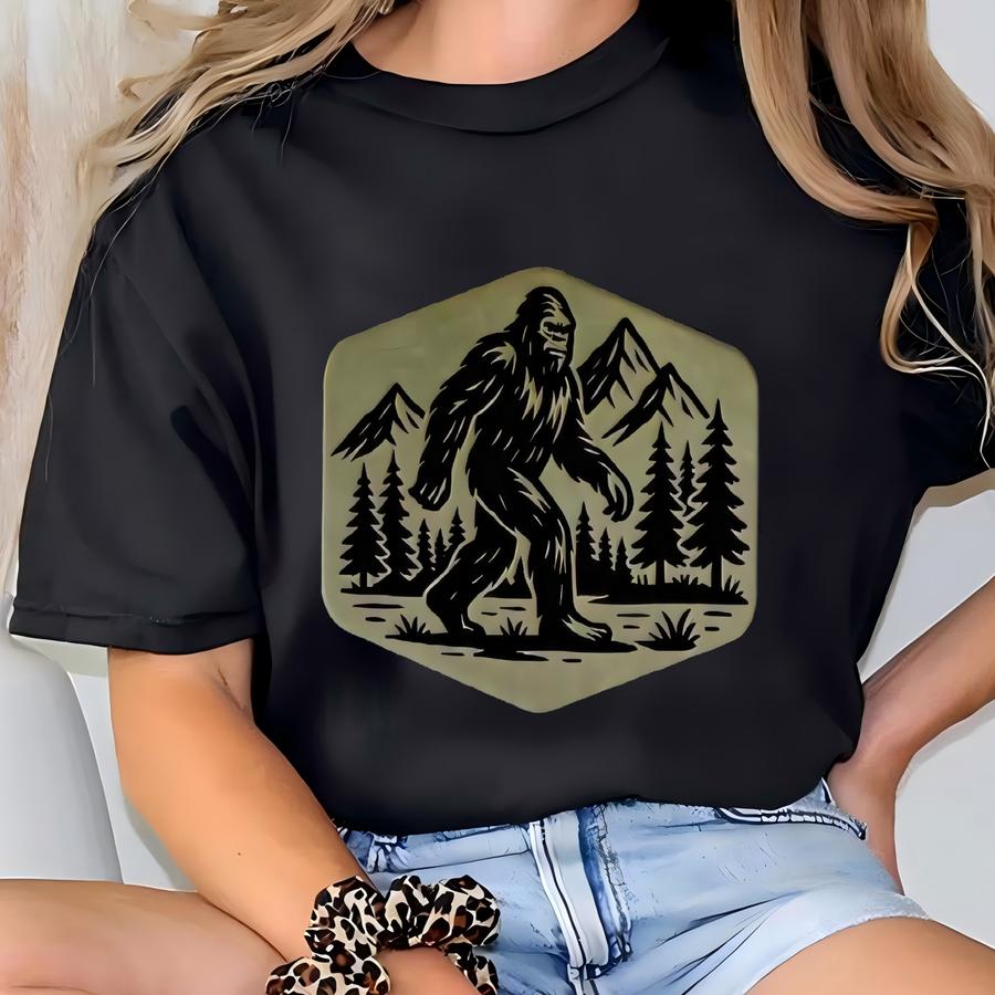Bigfoot Leather Patch Hat | Richardson 112 Trucker | Sasquatch Hat For Men | Funny Outdoors Hat | Engraved Camping Gift T-shirt