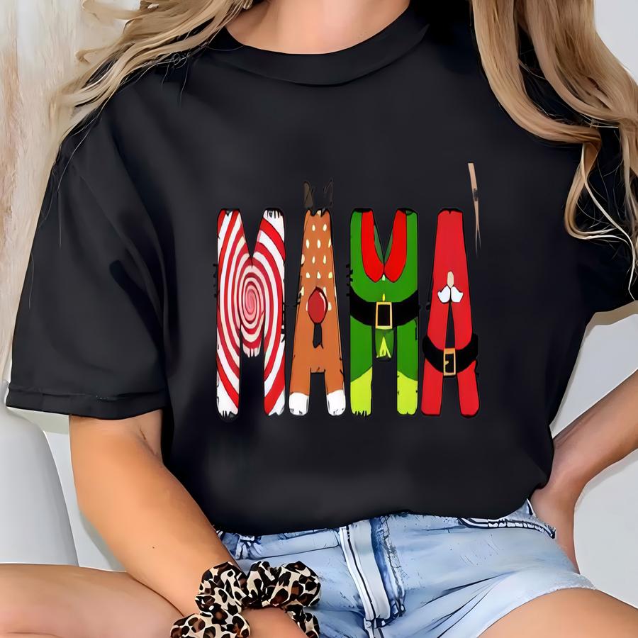 ® Custom Christmas Mama Shirt, Personalized Christmas Grandma Gift, With Kids Names, Mama Nana Mimi Christmas Shirt, Xmas Gift T-shirt