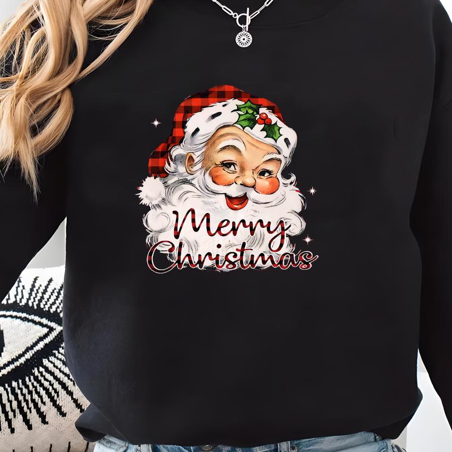 Retro Santa Sweatshirt, Woman Santa Sweatshirt, Retro Christmas Santa, Holiday Clothing Women, Christmas Sweatshirt For Woman, Holiday Sweatshirt