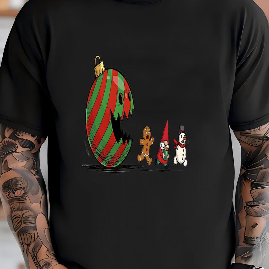 Funny Christmas Pacman Sweatshirt Hoodie, Retro Game Holiday Pullover, Gingerbread And Ornament Chase Festive Gift Shirt Funny Christmas Pacman Sweatshirt Hoodie, Retro Game Holiday Pullover, Gingerbread And Ornament Chase Festive Gift Shirt