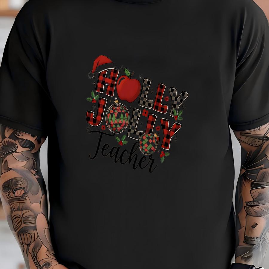 Holly Jolly Teacher Sweatshirt Hoodie, Cute Christmas School Pullover, Festive Teacher Life Holiday Outfit, Cozy Xmas Gift Shirt