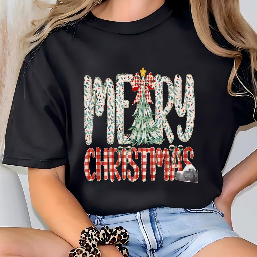 Merry Christmas Sweatshirt, Woman Christmas Hoodie, Christmas Tree Sweater, Merry Xmas Sweatshirt, Buffalo Plaid, Floral Christmas Sweater T-shirt