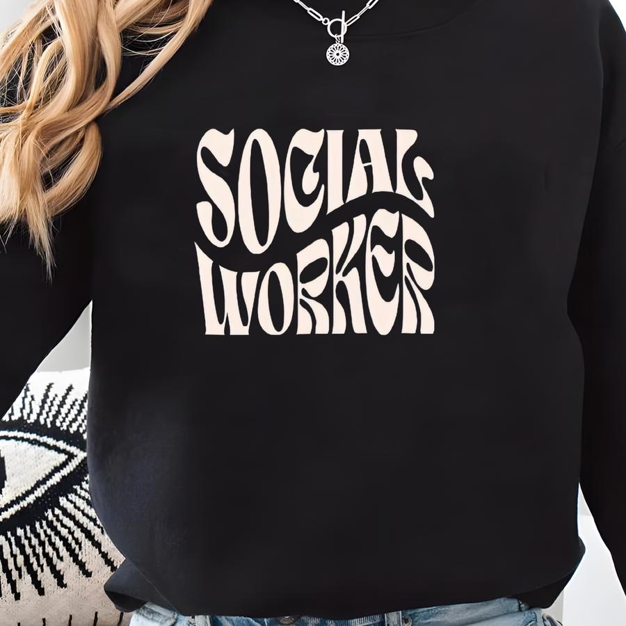 Groovy Social Worker ® Sweatshirt, Retro Advocate Support Empower Sweater, Social Work Unisex Crewneck Sweatshirt