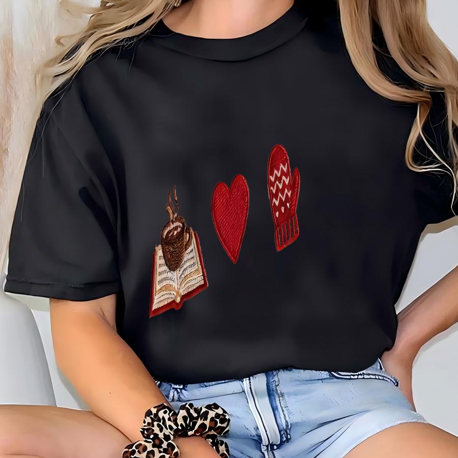 Cozy Book Lover Sweatshirt, Reading Heart Mittens Hoodie, Winter Reading Vibe, Aesthetic Bookworm Gift T-shirt