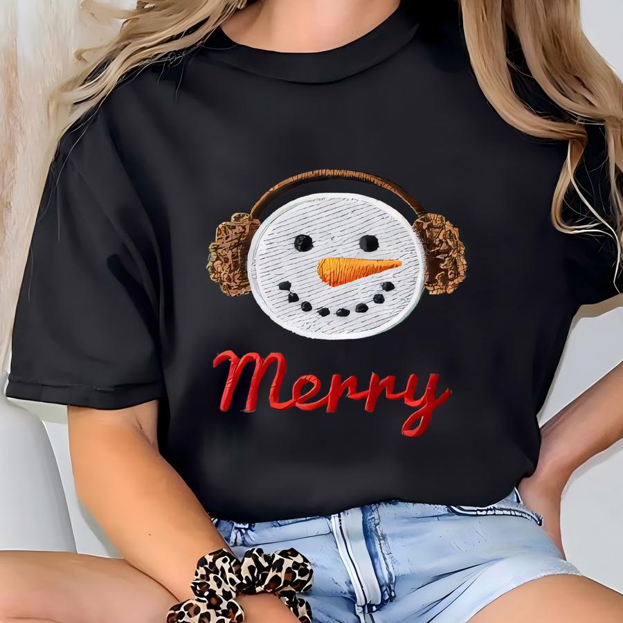 Merry Snowman Sweatshirt, Minimalist Winter Shirt, Cute Christmas Crewneck, Holiday Snow Lover Gift T-shirt