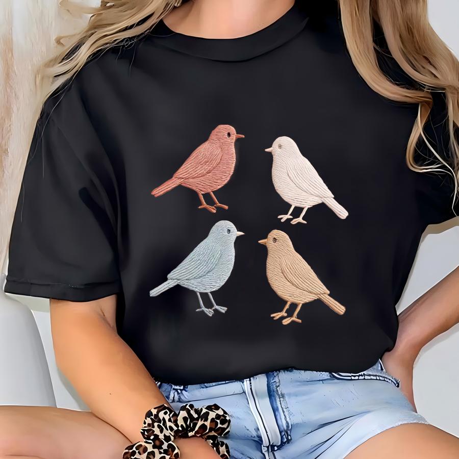 Pastel Birds Sweatshirt, Cute Minimalist Bird Shirt, Nature Lover Crewneck, Soft Color Birdie Y T-shirt
