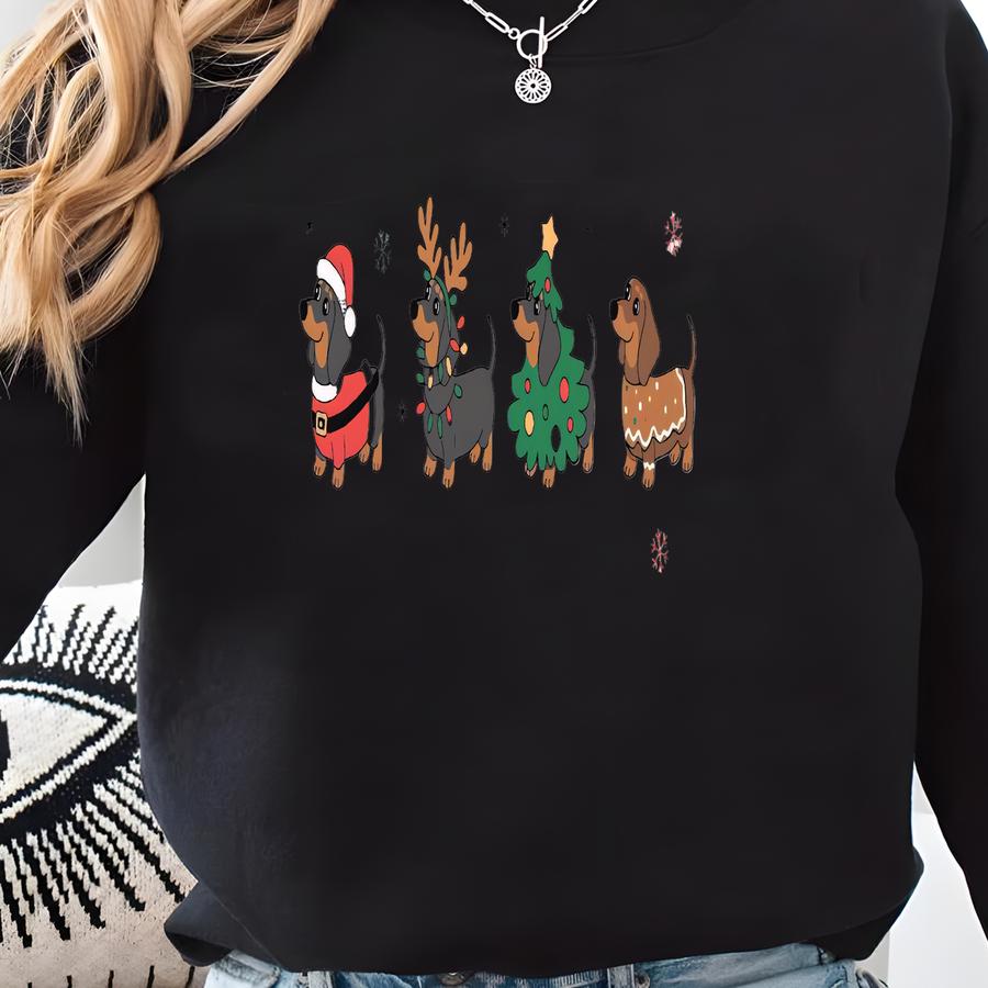 Dachshund Christmas Sweatshirt, Doxie Holiday Sweater, Cute Wiener Dog Xmas Shirt, Christmas Sausage Dog Crewneck, Funny Doxie Mom Gift Sweatshirt