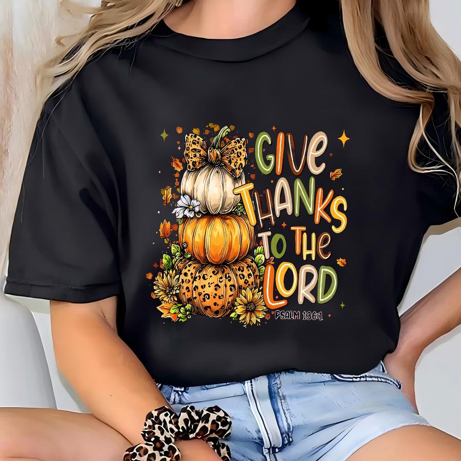 Give Thanks To The Lord Shirt, Christian Coquette Leopard Pumpkin Fall Sweatshirt, Thankful Hoodie, Thanksgiving Tshirt, Jesus Bible Verse T-shirt