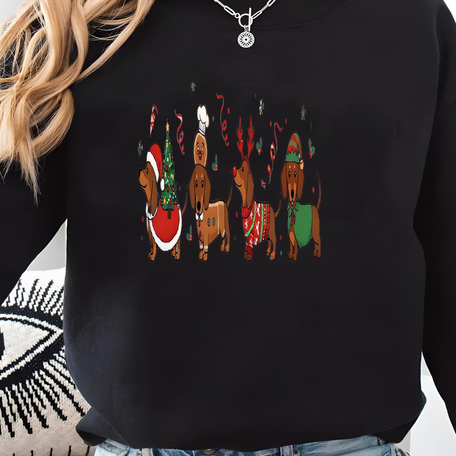 Dachshund Dog Holiday Sweatshirt, Dachshund Christmas Shirt, Dog Lover Gift ,holiday Sweater,cute Christmas Dog Tee Shirt Gift Sweatshirt