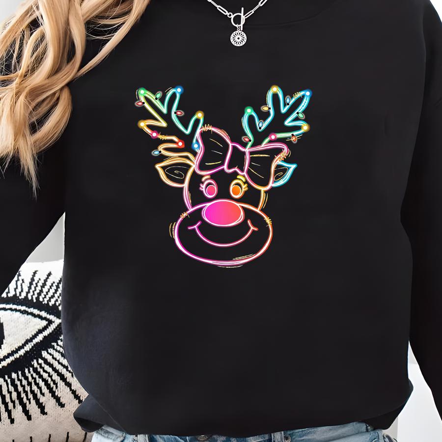 Christmas Reindeer Sweatshirt, Festive Holiday Patchwork Deer Long Sve, Peeping Reindeer Shirt, Merry Christmas Shirt, Xmas Antler Shirt Sweatshirt
