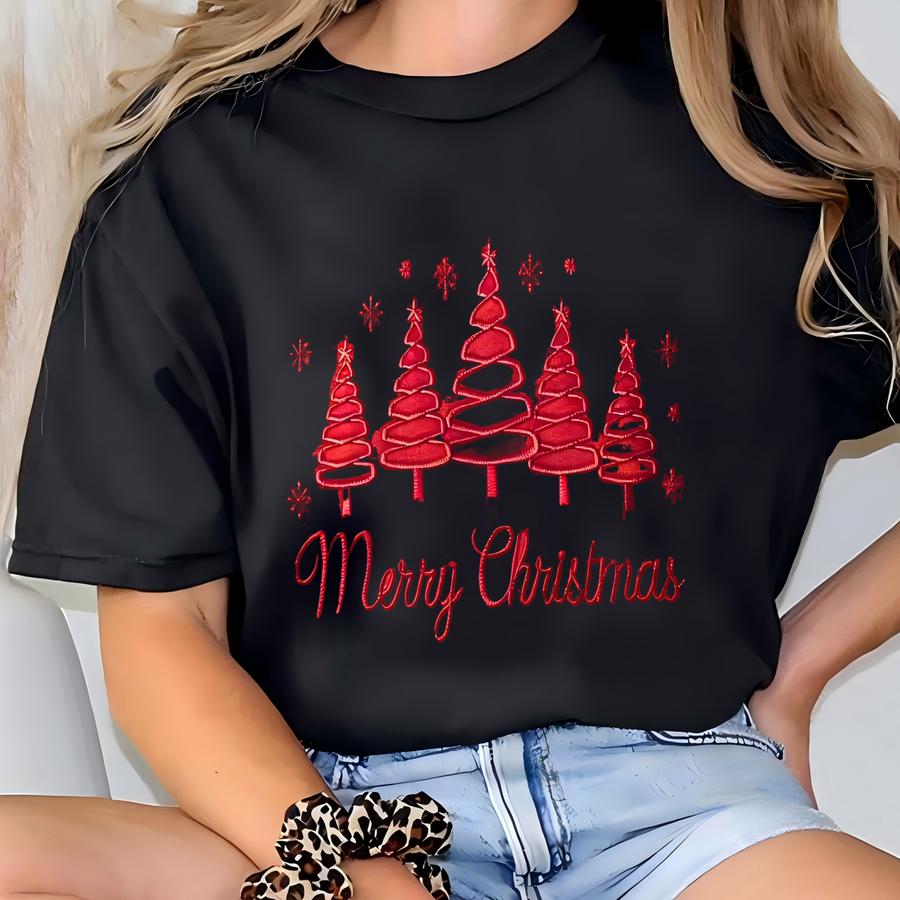 Merry Christmas Tone-on-tone Sweatshirt, Christmas Tree Y Shirt, Xmas Gifts T-shirt