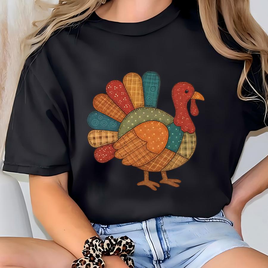 Patchwork Turkey Shirt, Faux Y Turkey Shirt, Thanksgiving Shirt, Festive Fall Shirt, Teacher Thanksgiving Shirt T-shirt