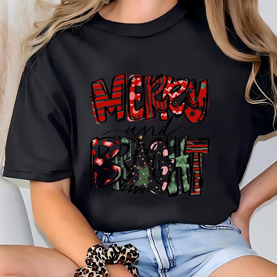 Merry And Bright Sweatshirt, Christmas Shirts, Family Christmas Hoodies, Christmas Sweatshirts For Women, Merry Christmas Sweatshirt T-shirt