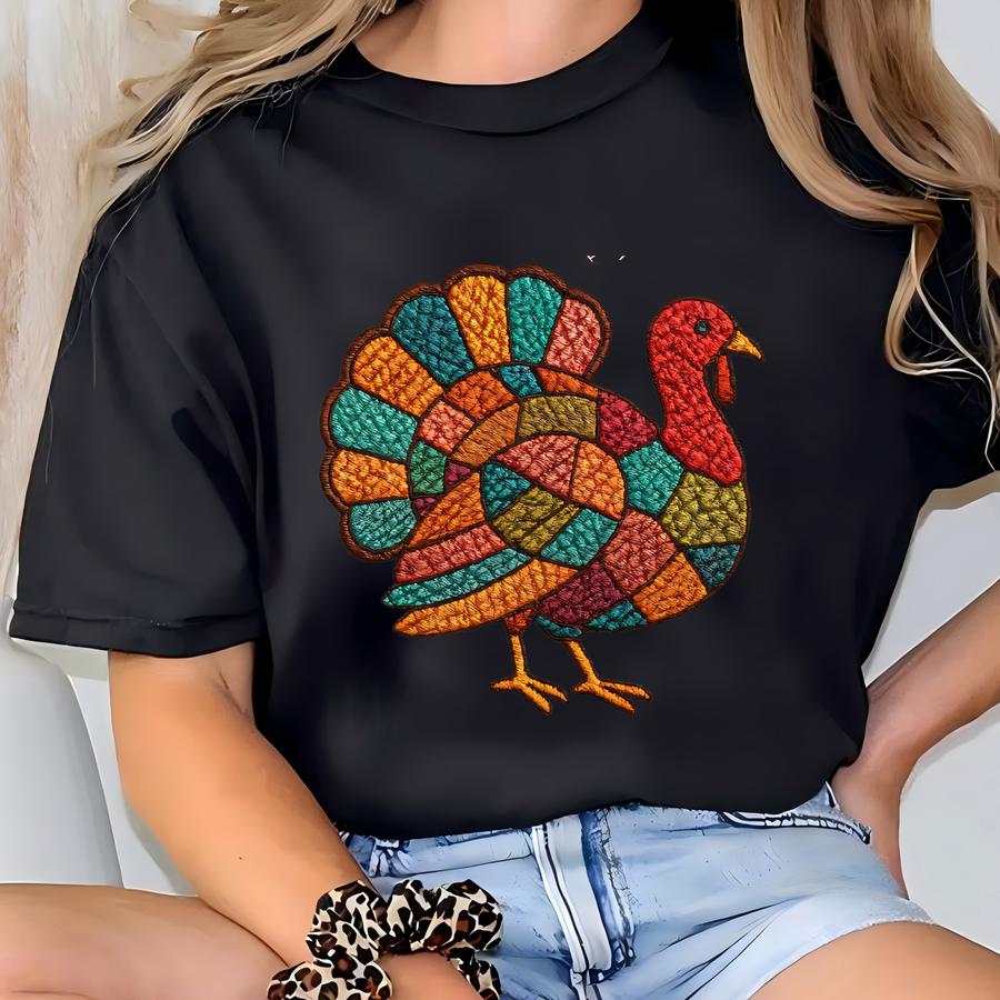 Patchwork Turkey Shirt, Faux Y Turkey Shirt, Thanksgiving Shirt, Festive Fall Shirt, Teacher Thanksgiving Shirt T-shirt