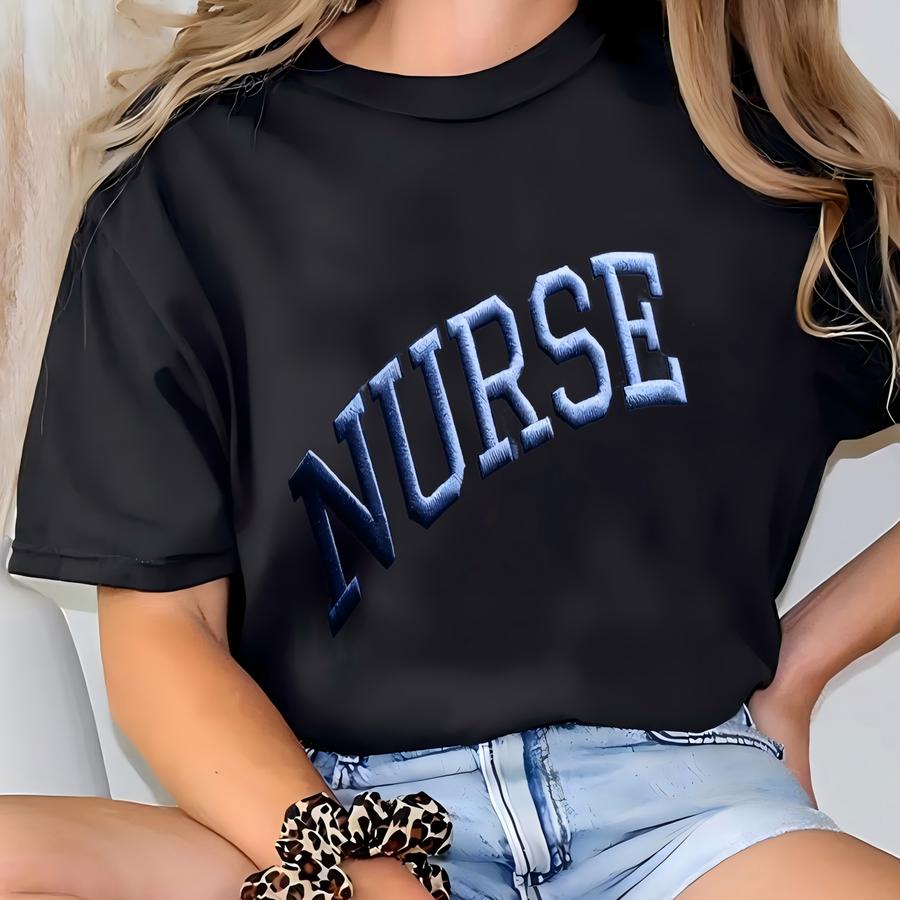 Nurse Sweatshirt Embossed Nurse Sweatshirt Registered Nurse Shirt Nursing School Shirt Gift For Nurse Black On Black T-shirt