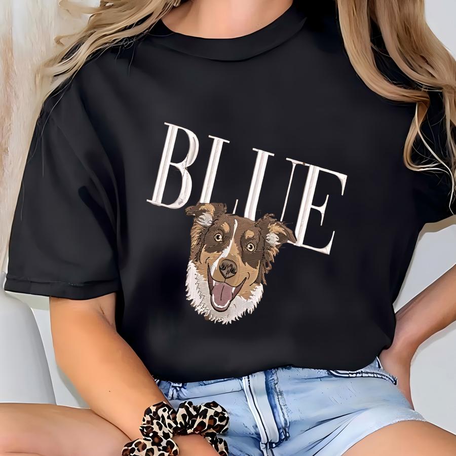 Pet Portrait With Name Custom Sweatshirt, Custom Pet Face Sweatshirt, Christmas Gift, Gift For Pet Lover, Memorial Xmas Gift T-shirt