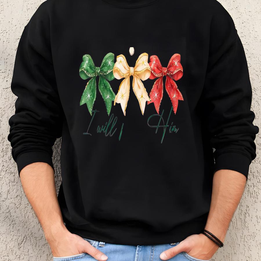 Preppy Yarn Praise Him Shirt, Coquette Christmas Shirt, Faith Shirt, Christian Christmas Shirt, Religious Jesus Shirt, Preppy Bow Christmas Sweatshirt