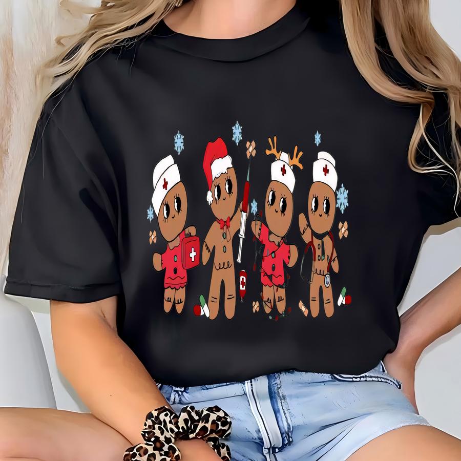Christmas Nurse Gingerbread Cookies Sweatshirt Nurse Women's Christmas Sweatshirt Retro Holiday Shirt Christmas Gingerbread Nurse Hoodie T-shirt
