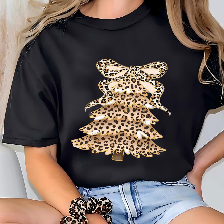 Leopard Christmas Tree Shirt, Holiday Shirt For Women T-shirt