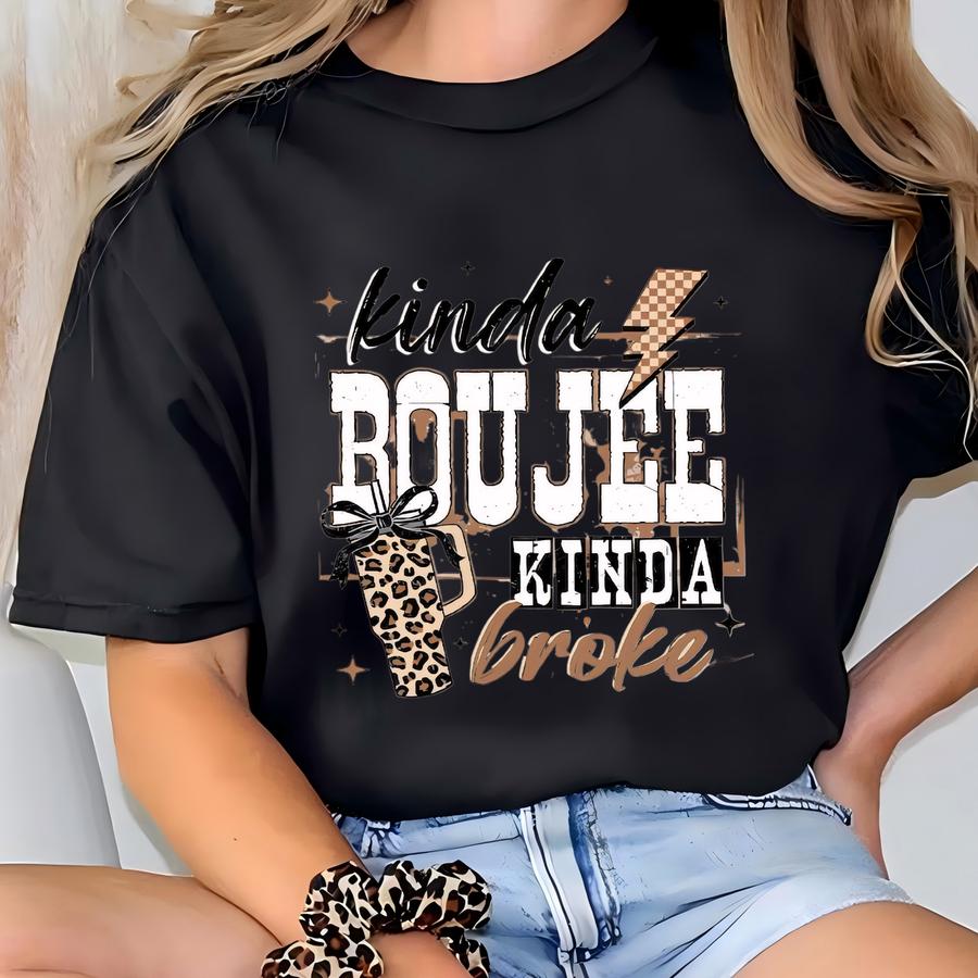 Coquette Choco Leopard Kinda Boujee Kinda Broke Sweatshirt, Coquette Bow Hoodie, Sarcastic Women Sweatshirt, Adult Humor Hoodie, Funny Gift T-shirt