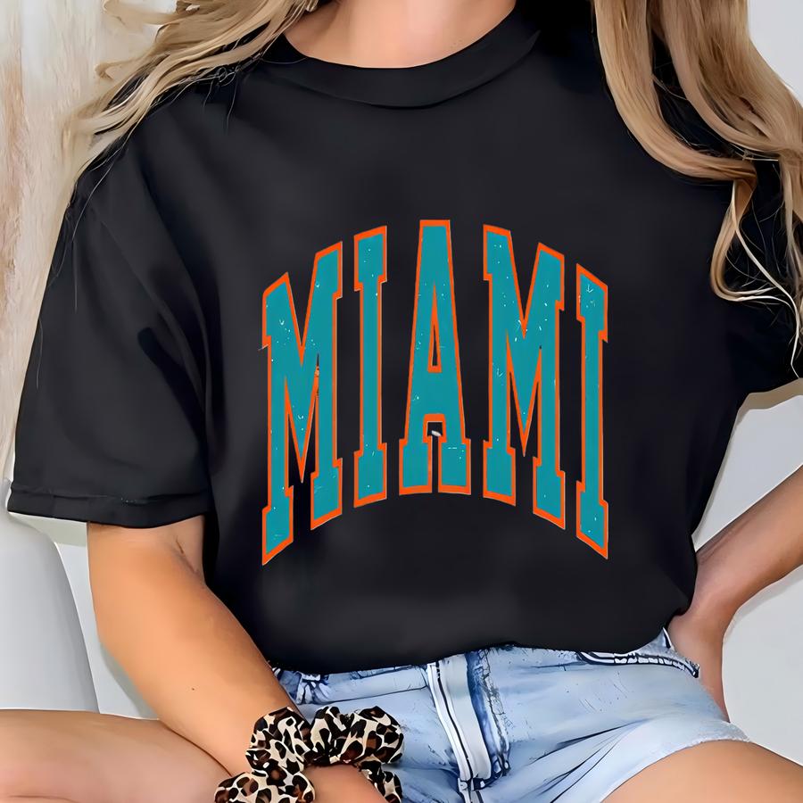Miami Football Crewneck Sweatshirt, Miami Retro Football Sport Sweatshirt, Miami Football Gift, Miami Football Game Sweater T-shirt