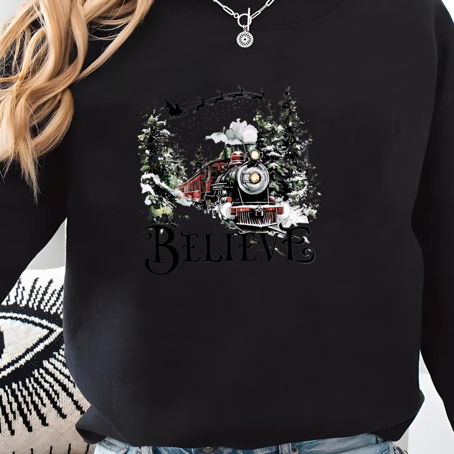 Believe North Pole Express Train Shirt, North Pole Christmas Shirt, Family Christmas Gift, Christmas Train Shirt, Believe Tee Sweatshirt