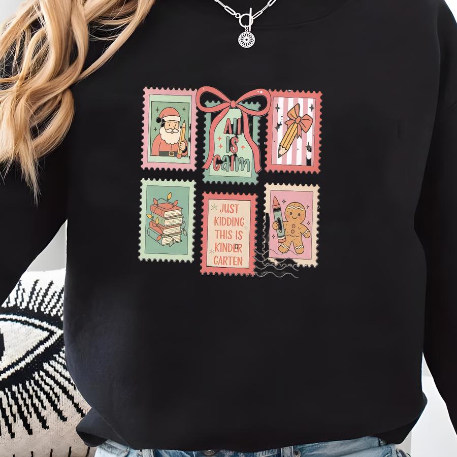 Kindergarten Teacher Christmas Sweatshirt, Gildan® Kindergarten Crew Xmas Crewneck, Funny X-mas Teacher Shirt, Kindergarten Teacher Gift Sweatshirt