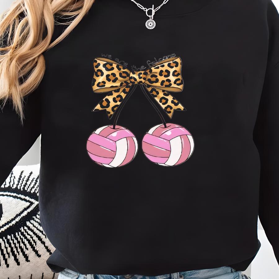 Custom Volleyball Mascot Crop Top, Volleyball Leopard Coquette Baby Tee, Personalized Game Day Shirt, Cute Bow Volleyball Season T-shirt Sweatshirt