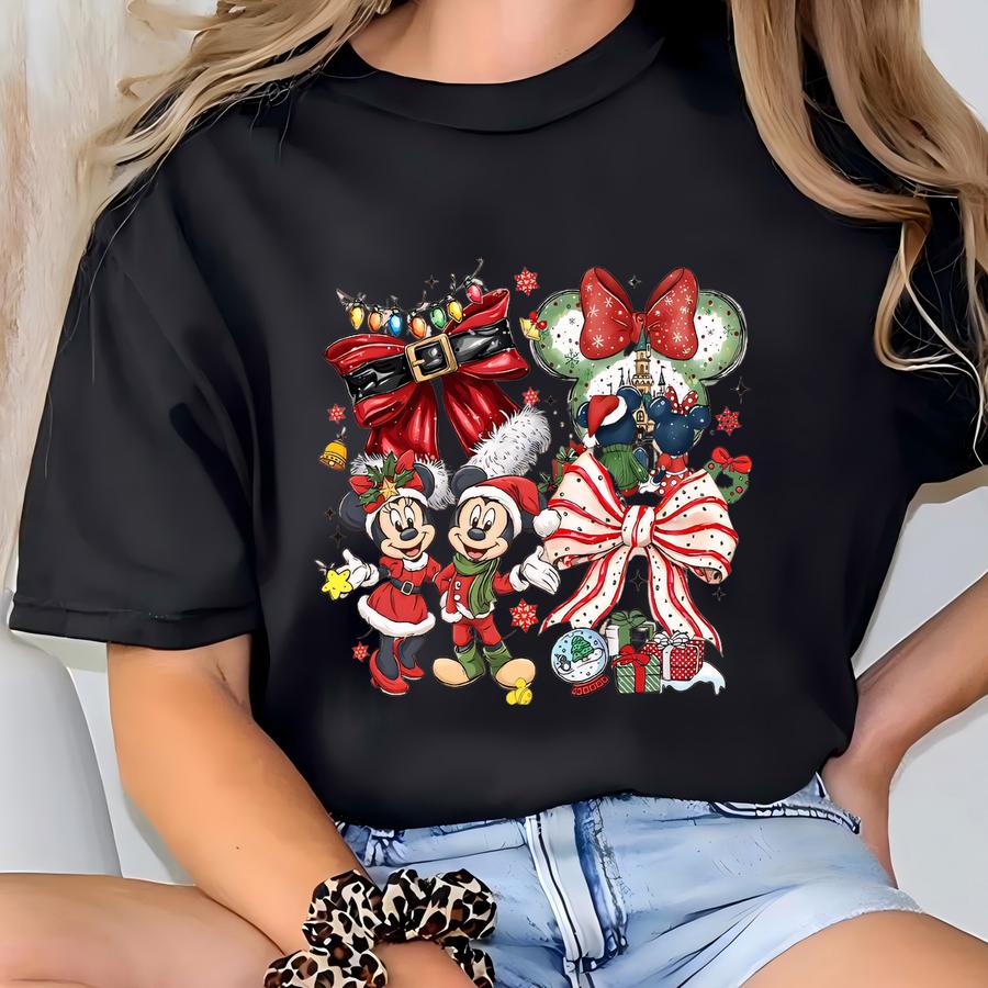 Coquette Bow And Christmas Sweatshirt, Xmas Gift T-shirt