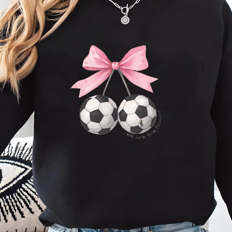 Custom Coquette Soccer Crop Top, Cherry Soccer Baby Tee, Personalized Mascot Game Day Shirt, Bow Soccer T-shirt, Women, Girls Y2k Baby Tee Sweatshirt