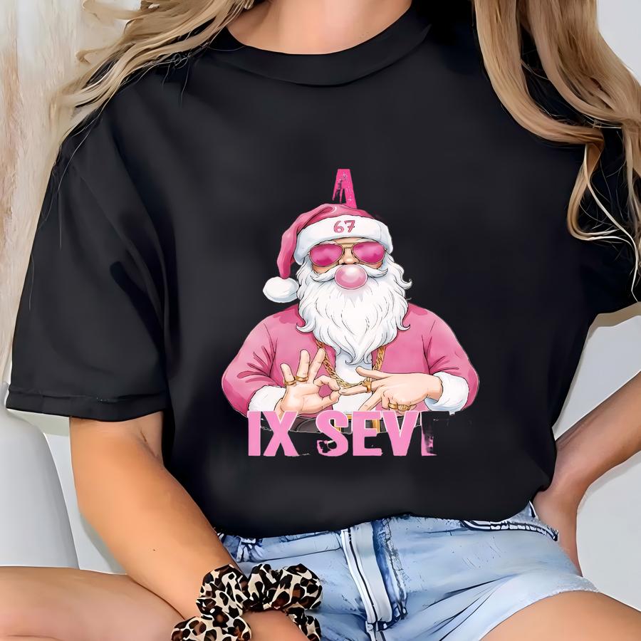 Santa Says Six Seven Funny Christmas Shirt, Generation Z, Funny Santa Shirt, Viral Internet Meme Humor Shirt, 67 Number Meme Shirts T-shirt