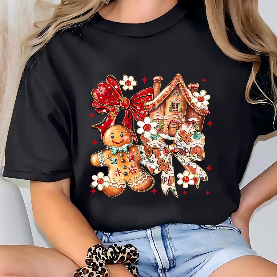 Gingerbread Christmas Shirt, Christmas Shirt, Gingerbread T Shirt, Christmas Bow Shirt, Christmas House Shirt, Retro Christmas Cookie Shirt T-shirt
