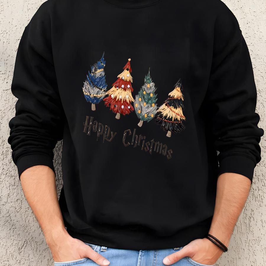 Christmas Tree Shirt, Hp Wizard Houses Christmas Tree Shirt, Happy Christmas Wizard Trees Sweatshirt, Xmas Magical Pine Trees Sweatshirt