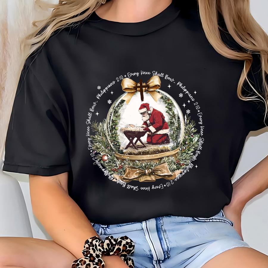Every Knee Shall Bow Shirt, Religious Christmas, Holy Spirit Hoodie, Christian Christmas Sweatshirt, Bible Verse Christmas, Santa Christ Tee T-shirt