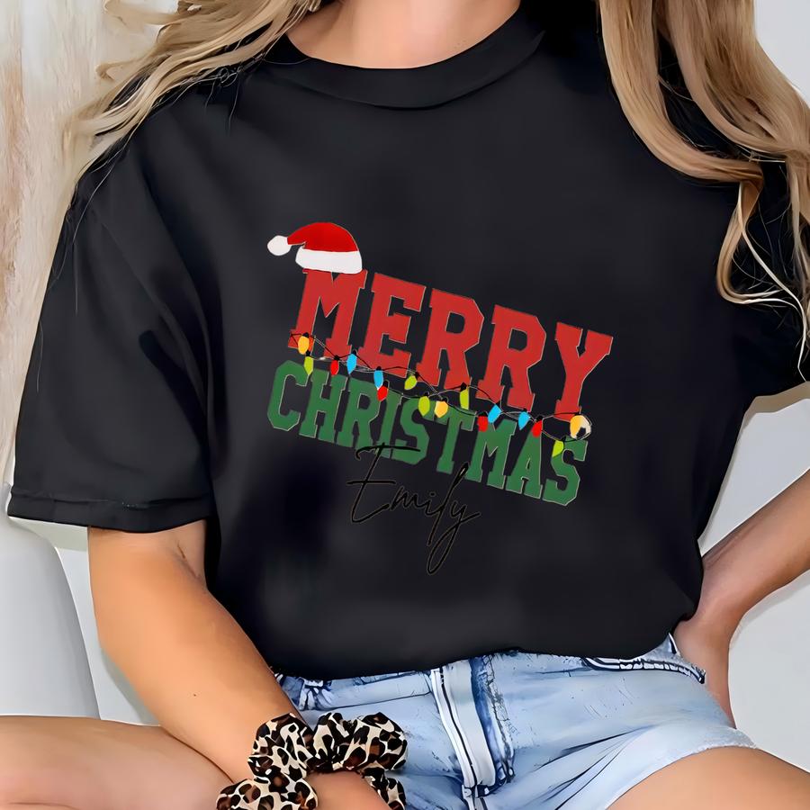 Personalized Merry Christmas Family Matching Sweatshirt, Custom Name X-mas Hoodie, Mom Dad Mini Holiday Outfit, Christmas Family Hoodie T-shirt