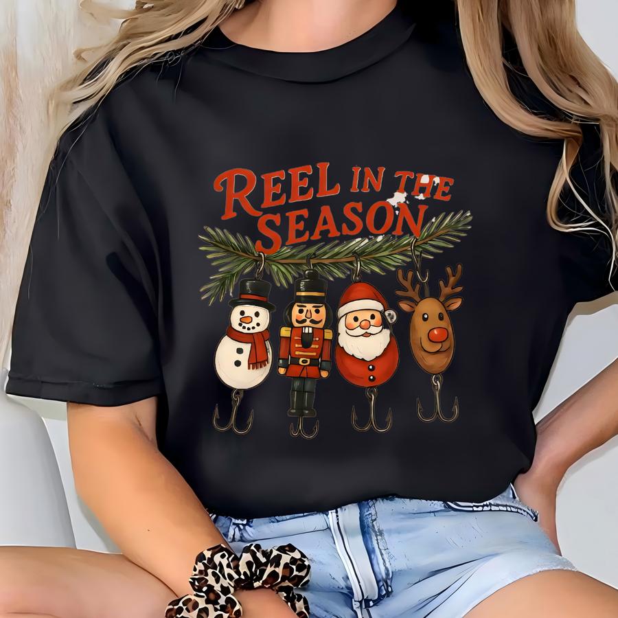 Reel In The Season Sweatshirt,christmas Fishing Shirt,fishing Lover Xmas Gift,holiday Fishing Shirt,christmas Fisher Shirt,merry Fishmas Tee T-shirt