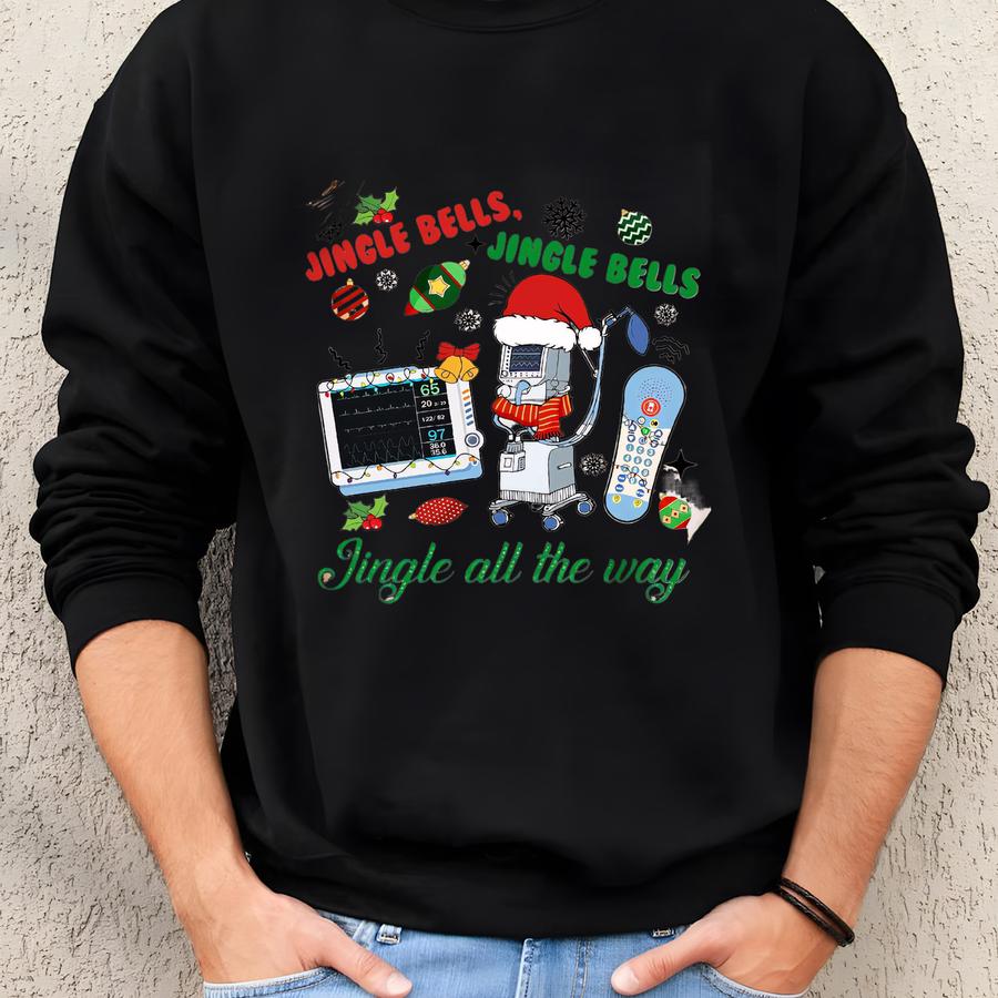 Christmas Icu Nurse Shirt,jingle Bells Jingle All The Way Shirt,call Light Telemetry Healthcare T Shirt,er Icu Med Surg Rn Picu Micu Cvicu Sweatshirt